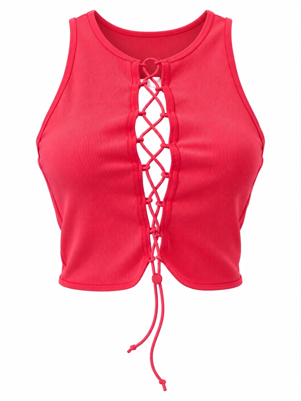Twik by Simons Pink Ribbed Lace-Up Front Crop Top XS Y2K